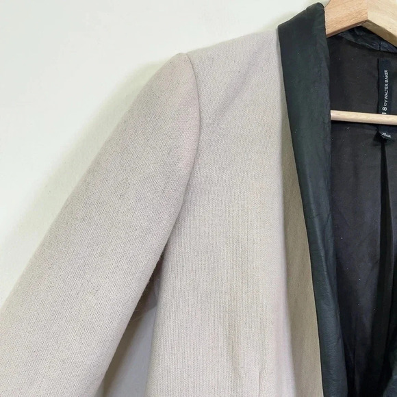 W118 WALTER BAKER | WOOL BLEND FAUX LEATHER TRIM SHAWL COLLAR BLAZER - Picture 5 of 15
